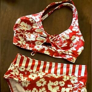 CUPSHE ~ Cutout Lace-Up Top & Striped High Waisted Bikini Bottom Set XS/XS